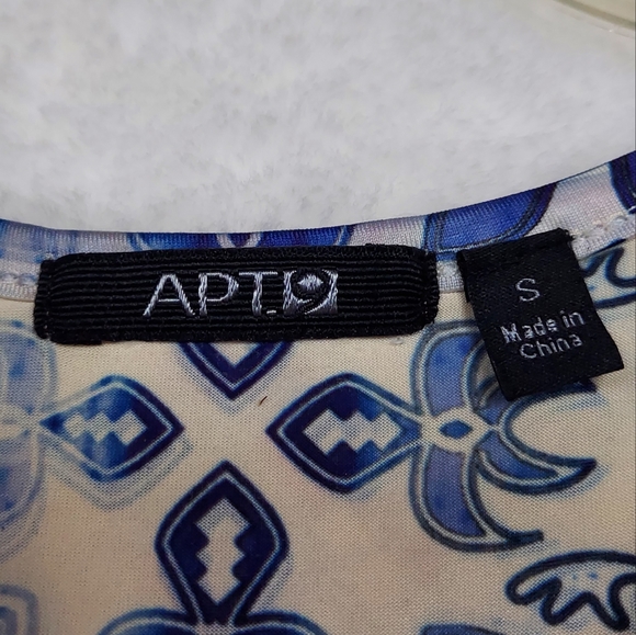 Apt. 9 Blue Cream Tan Design Beaded Detail Sleeveless Stretch Tunic Blouse Sz S - Picture 3 of 9